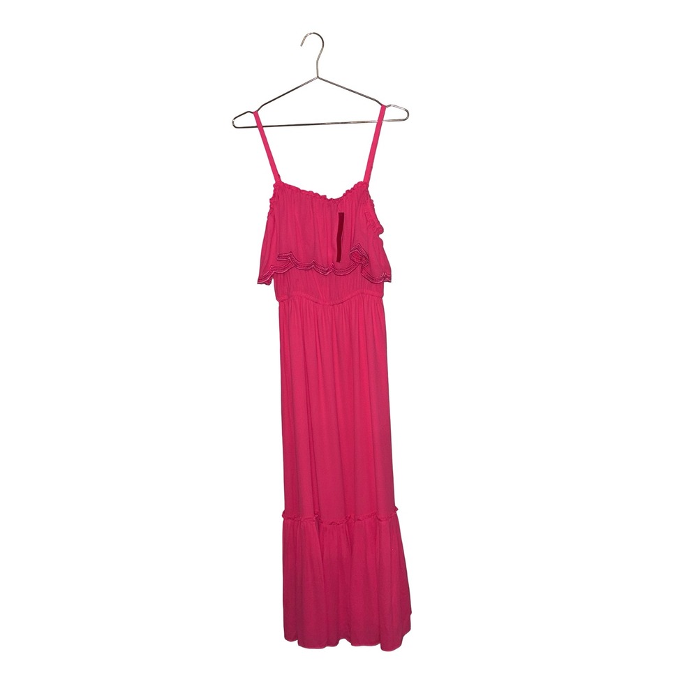 Lilly Pulitzer Neon‎ Pink Ruffle Eyelet Tiered Maxi Dress NWT Size M - Picture 4 of 7
